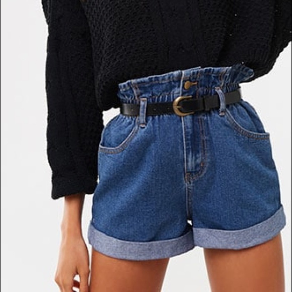 Belted Denim Paperbag Shorts